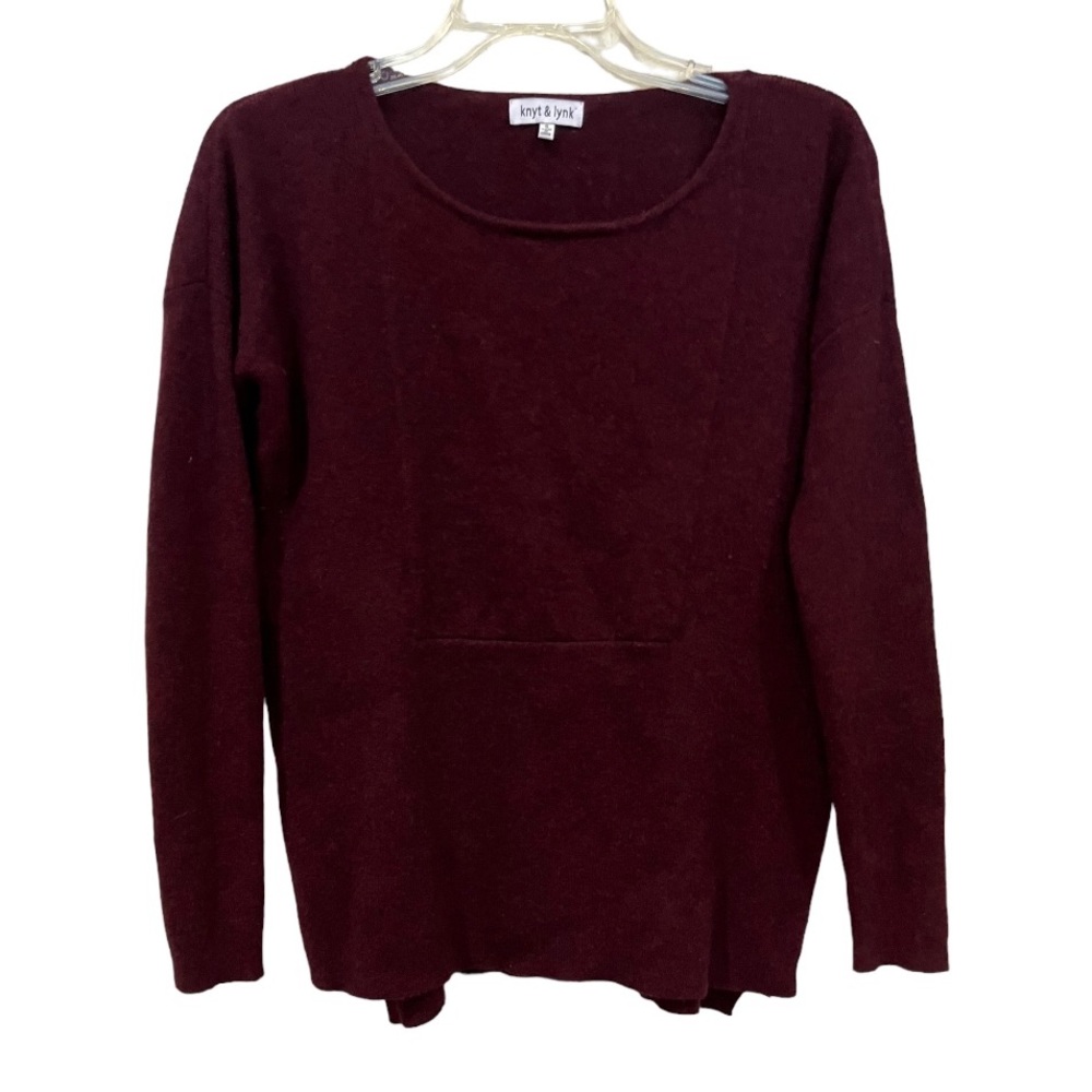 Knyt & Lynk garnet dark purple cashmere side zipper sweater size small